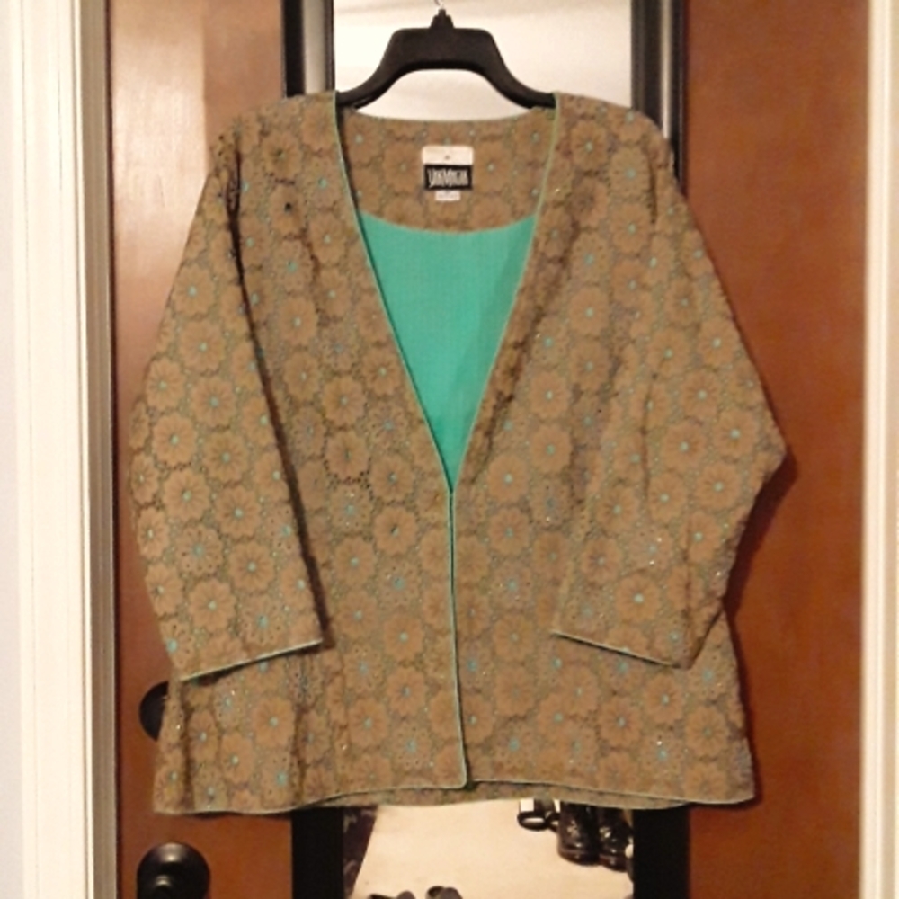 Vintage embroidered beaded cut out yak magik kimono jacket 2x